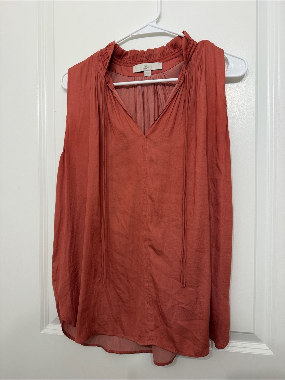 LOFT Rust Camisole with Ruffled Neck and Ties